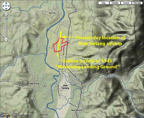 Mae Sariang airstrip 1943 location map
