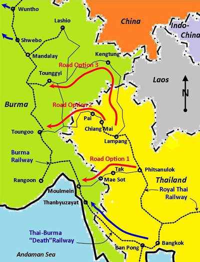 Three possible land routes