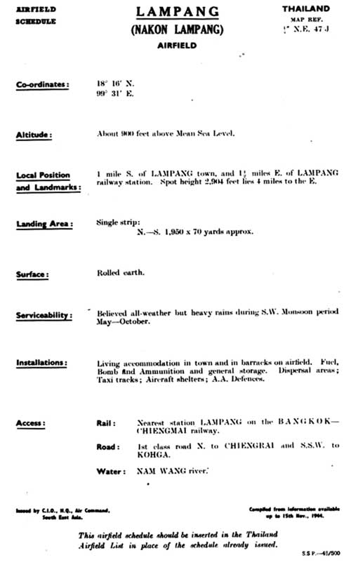 Standard airfield schedule