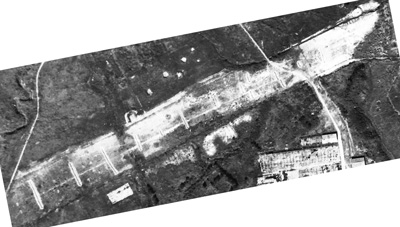 Factory strip with barriers, tilted